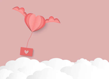 Valentines day with pink heart shape over cloudのイラスト素材