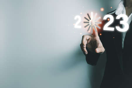 Businesswoman prepare plan goal for new year, great business future, target at work, new business project to support new customer, happy at workplace for the new year.の写真素材