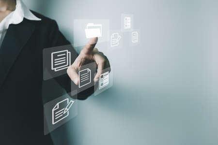 Document Management System DMS, Online document database management, Organization document Organized, automated processes to manage files, ERP enterprise efficient, business technology.の写真素材