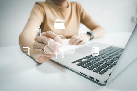 Businesswoman using a pen to sign electronic documents via the Internet, Work from home concept, remote work, new normal office, access to document with secret code or encode, identity verificationの写真素材