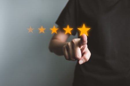 Customer satisfaction rating, Thumbs up excellent service, Review the highest rated 5 stars,...