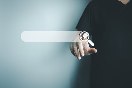 SEO Search engine optimization, Search technology, woman using stylus pen to search for information, using website search bar to find the desired information or shopping online.の写真素材