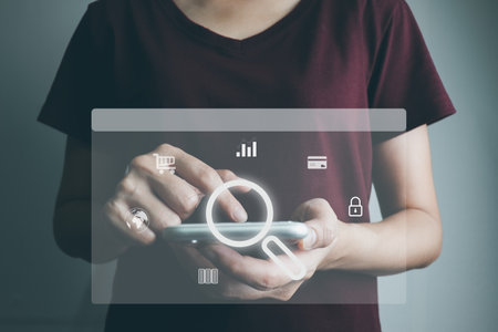 Search Engine optimization SEO concept, Businesswoman is using smartphone to search for information...