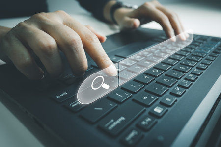 SEO Search engine optimization, Search technology, women's hands using a computer keyboard to search for information, using websites search bar to find the desired information or shopping online.の写真素材