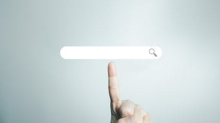 Search Engine optimization SEO concept, Businesswoman search for information on Internet, Using the search bar, Wireless Network, big data and accessing website information.の写真素材