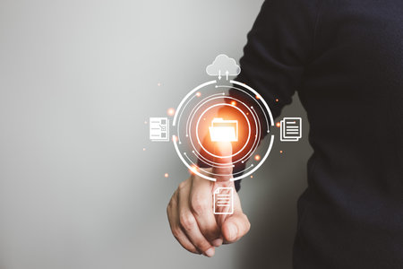 Document Management System DMS, Online document database management, Organization document Organized, automated processes to manage files, ERP enterprise efficient, business technology.の写真素材