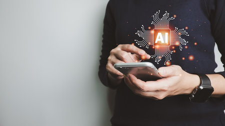 AI, Artificial Intelligence, Concept global data connection with Internet technology, using online transaction with AI by learning machine and big data, database management, cloud computingの写真素材