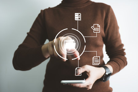 Document Management System DMS, Online document database management, Organization document Organized, automated processes to manage files, ERP enterprise efficient, business technology.の写真素材