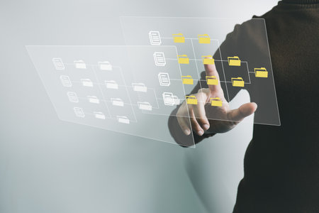 Officer manage files, Document Management System DMS, Online document database management, automated processes to manage system, ERP enterprise efficient, business technology.の写真素材