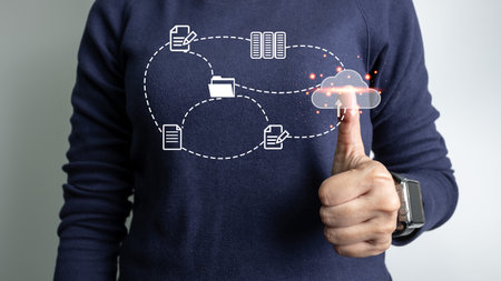 Officer manage files, Document Management System DMS, Online document database management, automated processes to manage system, ERP enterprise efficient, business technology.の写真素材