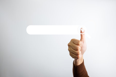 SEO Search engine optimization, Search technology, woman using stylus pen to search for information, using website search bar to find the desired information or shopping online.の写真素材