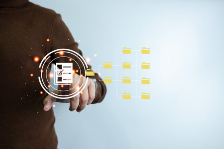 Document Management System, Online document database management, Organization document Organized, automated processes to manage files, ERP enterprise efficient, business technology.の写真素材