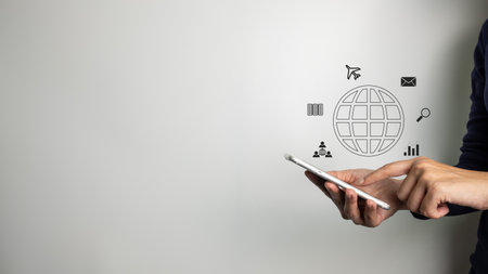 Search Engine optimization SEO concept, Businesswoman is using smartphone and laptop to search for information on Internet, Wireless Network, big data and accessing website information.の写真素材