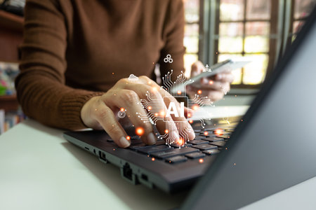 AI, Artificial Intelligence, Concept global data connection with Internet technology, using online transaction with AI by learning machine and big data, database management, cloud computingの写真素材
