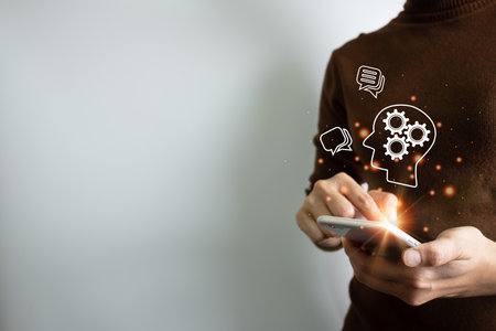 AI technology, Artificial Intelligence, Chatbot Chat and talk with AI, Using for search and find data by command prompt, robot learning machine create or generate picture or article autoの写真素材