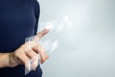 Document Management System DMS, Online document database management, Organization document Organized, automated processes to manage files, ERP enterprise efficient, business technology.の写真素材