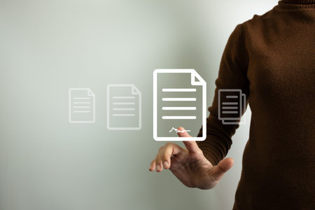 Businesswoman sign electronic documents via the Internet, Work from home concept, remote work, new normal office, access to document with secret code or encode, identity verificationの写真素材