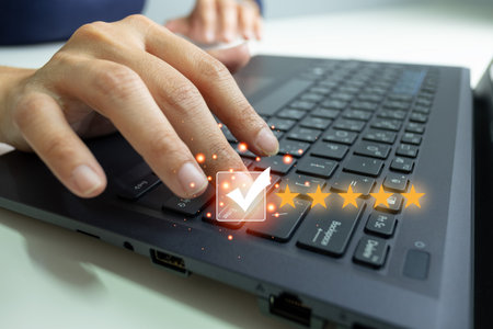Customer satisfaction assessment rating 5 stars by notebook, User has received excellent service, Review the highest rated service, the best attention, impressed very good service, feedback from guestの写真素材