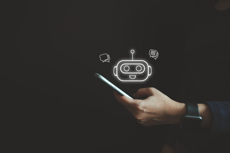 AI technology, Artificial Intelligence, Chatbot Chat and talk with AI, Using for search and find data by command prompt, robot learning machine create or generate picture or article autoの写真素材