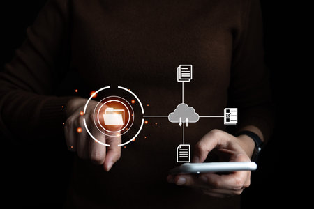 Document Management System DMS, Online document database management, Organization document Organized, automated processes to manage files, ERP enterprise efficient, business technology.の写真素材