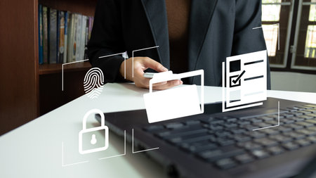 Verification of information with finger print by smart phone, Internet security, online document management, 2-step verification, confirm transaction and identityの写真素材