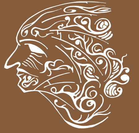 The unusual silhouette of the face. Vector illustration of mysterious faces with patterns for the background.のイラスト素材