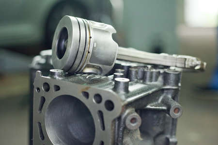 Pistons of the engine with connecting rods. Spare parts for diesel engineの写真素材