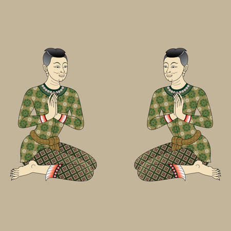 thai  ancient men style in wall painting, sawasdeeのイラスト素材