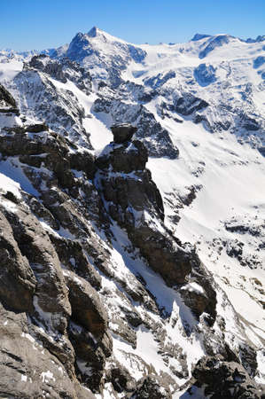 Titlis mountain in Switzerland covered with snow throughout the yearの写真素材