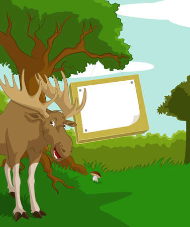 Vector image of wood background with plate and elkのイラスト素材
