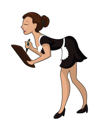 Vector image of cute cartoon waitress with a penのイラスト素材