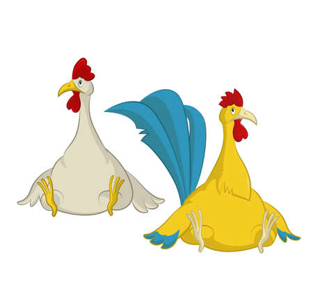 image of cartoon fat sitting chickensのイラスト素材