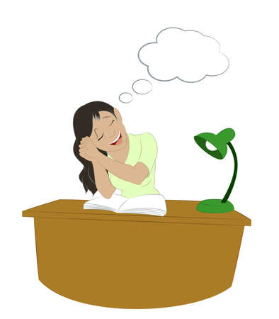 image of dreaming girl with a tableのイラスト素材