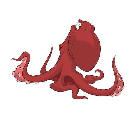 image of funny cartoon red octopusのイラスト素材