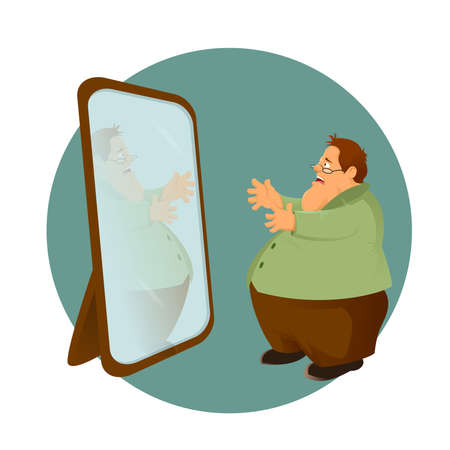 Vector image of cartoon fatso and the mirrorのイラスト素材