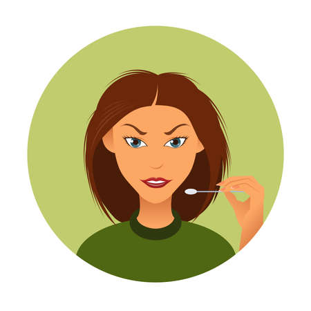   woman holding an ear stickのイラスト素材