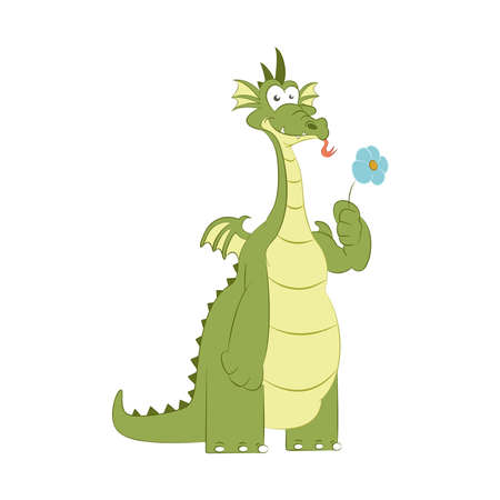 image of good dragon with flowerのイラスト素材