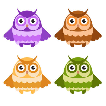 Vector image of a collection of Cartoon owlsのイラスト素材