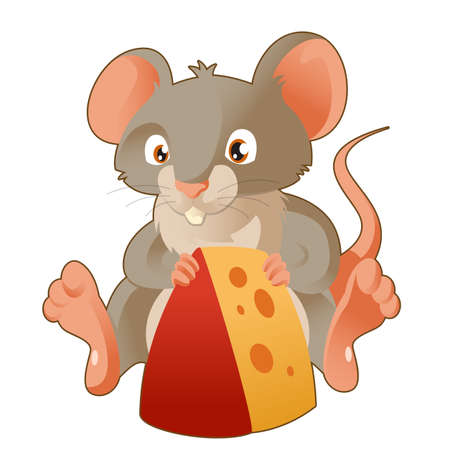 Vector image of a cartoon mouse and its cheeseのイラスト素材