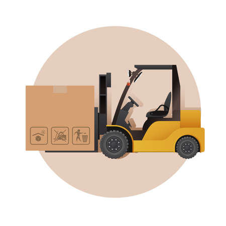 Vector image of an yelllow auto loader and a boxのイラスト素材