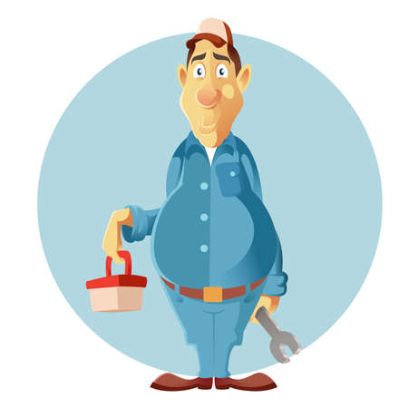 image of an engineer man in blue working clothesのイラスト素材