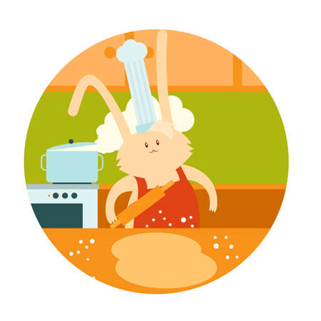 Vector image of little white rabbit which is cooking the foodのイラスト素材