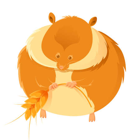 image of a cartoon orange hamster and wheatのイラスト素材