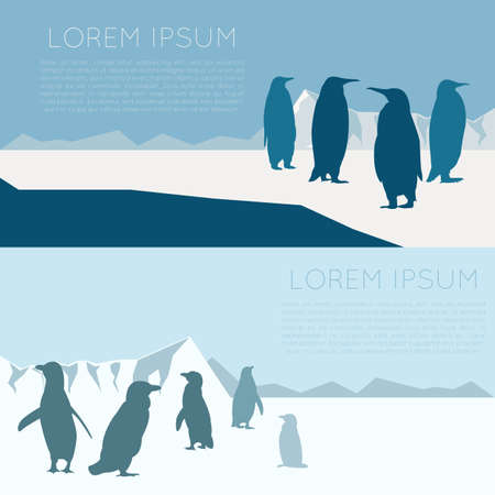 Image of a banner with Antarctica and penguinsのイラスト素材