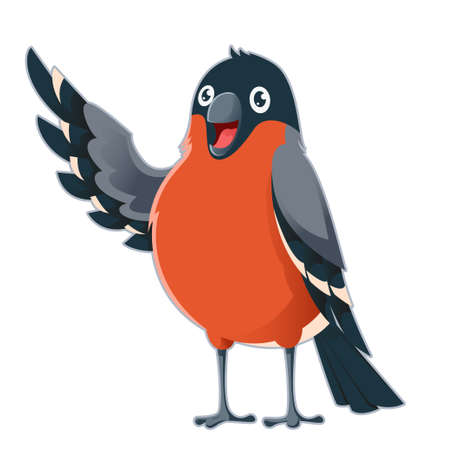 Vector image of a happy cartoon greeting bullfinchのイラスト素材