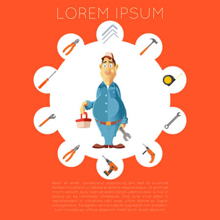 Vector banner of master with diffirent tools for home improvement and repairのイラスト素材