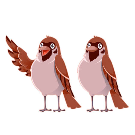 Vector image of a happy cartoon greeting sparrowsのイラスト素材