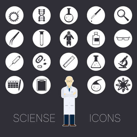Vector image of a set of round sciense iconsのイラスト素材
