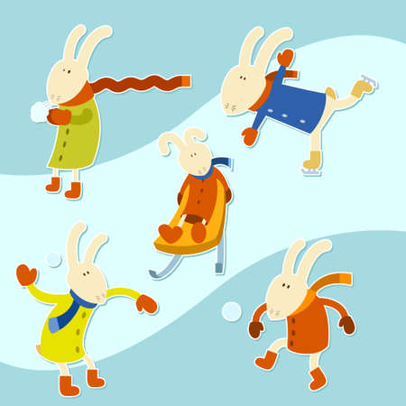 Vector image of a Collection of winter haresのイラスト素材