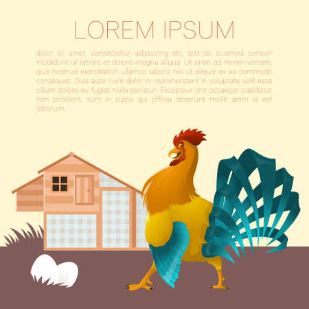 Vector image of a banner with henhouse and chickenのイラスト素材
